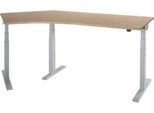 Schäfer Shop Select Winkelschreibtisch ERGO-T 2.0, elektrisch höhenverstellbar, 135° Winkel links, T-Fuß, B 2185 mm, Eiche/weißalu