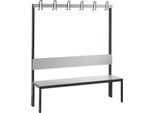 Garderobenbank Basic Plus, 1-seitig, Rückenlehne, ohne Schuhrost, Fußgestell schwarzgrau RAL 7021, B 1500 mm, Dekor silbergrau
