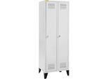 Schäfer Shop Genius Kleiderspind mit Füßen, 2 Abteile, 300 mm Abteilbreite, Sicherheitsdrehriegelverschluss, lichtgrau