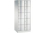 C+P Schließfachschrank Resisto, 2 Abteile, 10 Fächer, B 772 x T 640 x H 1950 mm, Lichtgrau/Lichtgrau