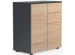 Kommode Dalosa, 4 Fächer & 2 Schübe, Tür, B 700 x T 390 x H 770 mm, Holz, anthrazit/Honig-Eiche