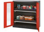 Chemikalienschrank Asecos CS-CLASSIC-G, Flügeltür m. Glasauschnitt, 2 Auszugswannen, 1055x520x1105 mm, verkehrsrot