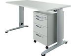 Schäfer Shop Select Büromöbelset 2-tlg. LOGIN C-Fuß Schreibtisch, B 1600 mm + Rollcontainer, 3 Schübe, Utensilienauszug, Zentralverschluss, lichtgrau