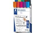 Whiteboardmarker Staedtler Lumocolor® 351, Rundspitze mit 2 mm, schnell trocknend & trocken abwischbar, mit Clip, farbsortiert, 10 Stück