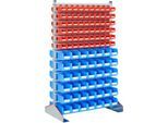 Ständerregal zweiseitig, B 1130 x T 700 x H 1885 mm, 120 x 0,7 l, rot + 84 x 3 l, blau