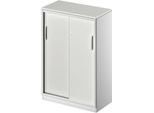 Schäfer Shop Genius Schiebetürenschrank TETRIS SOLID, 3 OH, 2 Fachböden, B 800 mm, 19 mm Abdeckplatte, lichtgrau/weißalu