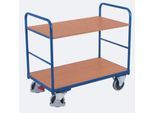 Etagenwagen, Stahl/MDF-Platte, Enzianblau/Buche-Dekor, 2 Etagen, 1000 x 600 mm, EasySTOP, bis 250 kg