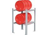 Gebinderegal für Auffangwannen, 2 x 60 l Fass, L 600 x B 698 x H 900 mm