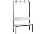 Garderobenbank Basic Plus, 1-seitig, Rückenlehne, ohne Schuhrost, Fußgestell schwarzgrau RAL 7021, B 1000 mm, Dekor weiß