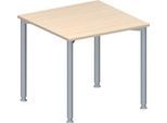 Schäfer Shop Genius Konferenztisch MODENA FLEX, Quadrat, 4-Fuß Rundrohr, B 800 x T 800 x H 720-840 mm, Ahorn/weißaluminium RAL 9006
