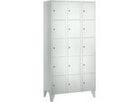 Wertfachschrank 300 mm, 3 Abteile, 15 Fächer, Sicherheitszylinderschloss, Fuß, lichtgrau