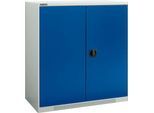 Schäfer Shop Genius Flügeltürenschrank FS, Stahl, mit Belüftungslöchern, B 1055 x T 520 x H 1105 mm, 3 OH, Lichtgrau/Enzianblau, bis 300 kg
