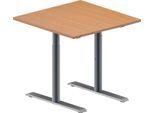 Schäfer Shop Genius Konferenztisch MODENA FLEX, Quadrat, T-Fuß Rundrohr, B 800 x T 800 x H 650-850 mm, Buche/weißaluminium RAL 9006