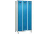 Kleiderspind C+P Evolo Plus, 3 Abteile, Anschlag rechts, Zylinderschloss, B 900 x T 500 x H 1950 mm, lichtgrau/lichtblau