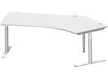 Schäfer Shop Genius Winkelschreibtisch MODENA FLEX 135°, T-Fuß-Rundrohr, B 2165 mm, Ansatz rechts, lichtgrau/weißalu