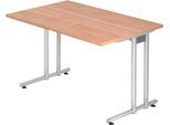 Schreibtisch JENA, C-Fuß, Rechteck, B 1200 x T 800 x H 720 mm, Gestell alusilber, Nussbaum-Dekor