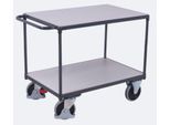 Schwerer ESD-Tischwagen, Stahl/Spanplatte, Graphitgrau/Lichtgrau, 2 Etagen, L 1000 x B 600 mm, TPE-Rollen mit EasySTOP, bis 500 kg