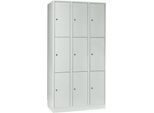 Wertfachschrank 300 mm, 3 Abteile, 9 Fächer, Sicherheitszylinderschloss, Sockel, lichtgrau