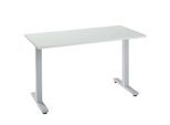 Home Office Schreibtisch Start Off, Rechteck, T-Fuß, B 1300 x T 650 x H 735 mm, lichtgrau/weißaluminium