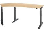 Schäfer Shop Select Winkelschreibtisch ERGO-T 2.0, elektrisch höhenverstellbar, 135° Winkel links, T-Fuß, B 2185 mm, Ahorn/anthrazit