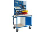 Profi-Werkbankwagen mit Schrank, 2x Lochmodulplatte, 1x Schlitzmodulplatte 1250x700x1990mm
