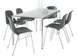 Tischgruppe, mit Stapelstuhl BETA, Bezug anthrazit, 6 Stück + Konferenztisch, B 1600 x T 800 mm, lichtgrau