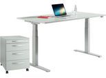 2-tlg. Büromöbelset Schäfer Shop Select LOGIN, lichtgrau, elektrisch höhenverstellbarer Schreibtisch, B 1600 mm + Rollcontainer, B 432 mm