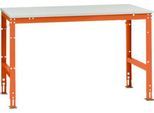 Manuflex Arbeitstisch UNIVERSAL Standard, 1500 x 1000 mm, Melamin lichtgrau, rotorange