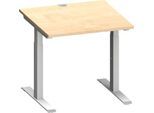 Schäfer Shop Genius Schreibtisch MODENA FLEX, Quadrat, T-Fuß Rechteckrohr, B 800 x T 800 x H 650-850 mm, Ahorn/weißalu