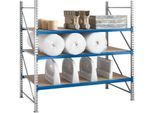 Regalsystem WR 600, Grundfeld, Traverse blau, mit 3 Ebenen, 2500 x 1500 x 1050 mm