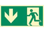 moedel Fluchtwegschild "Notausgang links Pfeil unten", nach ISO 7010 E001, Kunststoff selbstklebend, langnachleuchtend, B 297 x H 148 mm