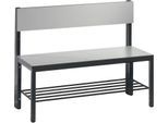 Sitzbank Basic Plus, 1-seitig, Rückenlehne, mit Schuhrost, 4-Fußgestell schwarzgrau RAL 7021, B 1000 mm, Dekor silbergrau