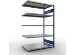 SCHULTE Lagertechnik Fachbodenregal - Stecksystem MULTIplus 250, Anbauregal, Längenriegel, 2000x1300x800 mm, 5 Böden, enzianblau/verzinkt