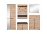 Voleo Garderobe, Graphit, Eiche Artisan, Glas, Holzwerkstoff, 7-teilig, 255x192x38 cm, Holzmöbel, Garderoben Holz, Garderoben-Sets Holz