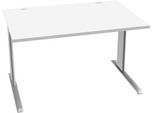 Schäfer Shop Pure Schreibtisch PLANOVA BASIC, Rechteck, C-Fuß, B 1200 x T 800 x H 717 mm, weiß/weißaluminium + Kabelkanal
