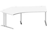 Schäfer Shop Pure Winkelschreibtisch PLANOVA BASIC, 135° Winkel links, C-Fuß, B 2165 x T 800/800 x H 717 mm, weiß/weißalu + Kabelkanal