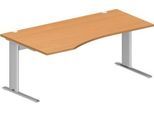 Schäfer Shop Pure Schreibtisch PLANOVA BASIC, Freiform, Ansatz links, C-Fuß, B 1800 x T 1000/800 x H 717 mm, Buche/weißalu + Kabelkanal