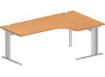 Schäfer Shop Pure Winkelschreibtisch PLANOVA BASIC, 90° Winkel rechts, C-Fuß, B 2000 x T 1200/800 x H 717 mm, Buche/weißalu + Kabelkanal
