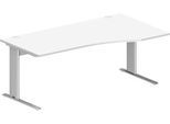 Schäfer Shop Pure Schreibtisch PLANOVA BASIC, Freiform, Ansatz rechts, C-Fuß, B 1800 x T 1000/800 x H 717 mm, weiß/weißalu + Kabelkanal