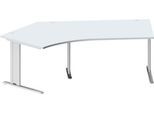 Schäfer Shop Pure Winkelschreibtisch PLANOVA BASIC, 135° Winkel links, C-Fuß, B 2165 x T 800/800 x H 717 mm, lichtgrau/weißalu + Kabelkanal
