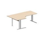 Schäfer Shop Pure Winkelschreibtisch PLANOVA BASIC, 90° Winkel links, C-Fuß, B 2000 x T 1200/800 x H 717 mm, Ahorn/weißalu + Kabelkanal