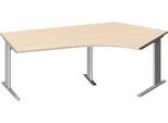 Schäfer Shop Pure Winkelschreibtisch PLANOVA BASIC, 135° Winkel rechts, C-Fuß, B 2165 x T 800/800 x H 717 mm, Ahorn/weißalu + Kabelkanal
