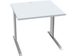 Schäfer Shop Pure Schreibtisch PLANOVA BASIC, Quadrat, C-Fuß, B 800 x T 800 x H 717 mm, lichtgrau/weißaluminium + Kabelkanal