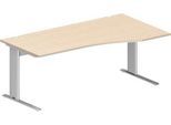 Schäfer Shop Pure Schreibtisch PLANOVA BASIC, Freiform, Ansatz rechts, C-Fuß, B 1800 x T 1000/800 x H 717 mm, Ahorn/weißalu + Kabelkanal