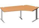 Schäfer Shop Pure Winkelschreibtisch PLANOVA BASIC, 135° Winkel rechts, C-Fuß, B 2165 x T 800/800 x H 717 mm, Buche/weißalu + Kabelkanal
