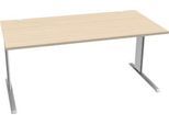 Schäfer Shop Pure Schreibtisch PLANOVA BASIC, Rechteck, C-Fuß, B 1600 x T 800 x H 717 mm, Ahorn/weißaluminium + Kabelkanal