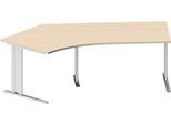 Schäfer Shop Pure Winkelschreibtisch PLANOVA BASIC, 135° Winkel links, C-Fuß, B 2165 x T 800/800 x H 717 mm, Ahorn/weißalu + Kabelkanal