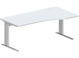 Schäfer Shop Pure Schreibtisch PLANOVA BASIC, Freiform, Ansatz rechts, C-Fuß, B 1800 x T 1000/800 x H 717 mm, lichtgrau/weißalu + Kabelkanal