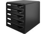 LEITZ® Schubladenbox, 5 Schübe, DIN A4, Polystyrol, schwarz/schwarz