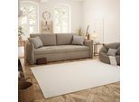 Wollteppich GOODPRODUCT "Wolltraum Pur", beige (naturweiß), B:70cm H:10mm L:130cm, Baumwolle, Wolle, Teppiche, Wollteppich, Wendeteppich, handgewebt, Uni Farben, reine Wolle, Wohnzimmer